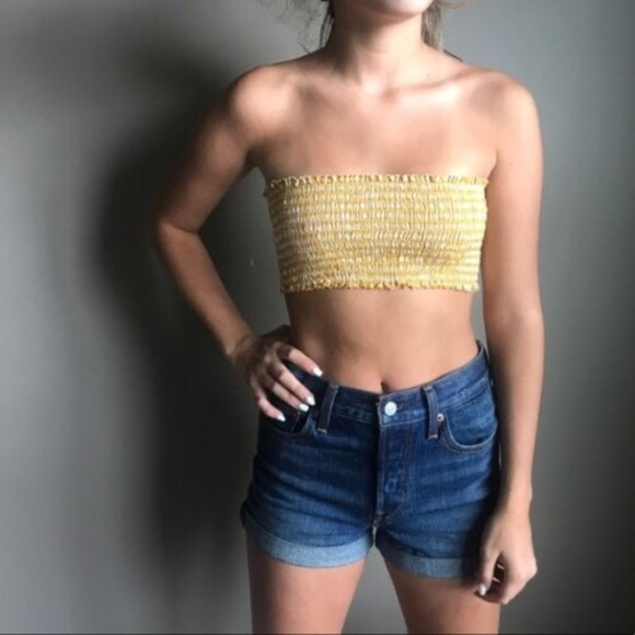 Brandy Melville Kessy Tube Top Gingham Smocked Bandeau Crop - Picture 4 of 12